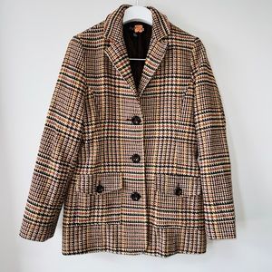 Multicolor Houndstooth Wool Blend Blazer Jacket Versatile Wear Size L